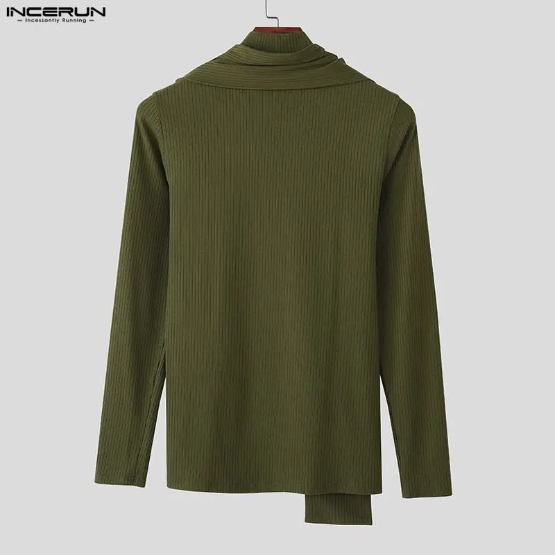 INCERUN Men Sweaters Solid Turtleneck Long Sleeve Knitted Male Pullovers With Scarf Streetwear Spring 2026 Fashion Clothing 251225