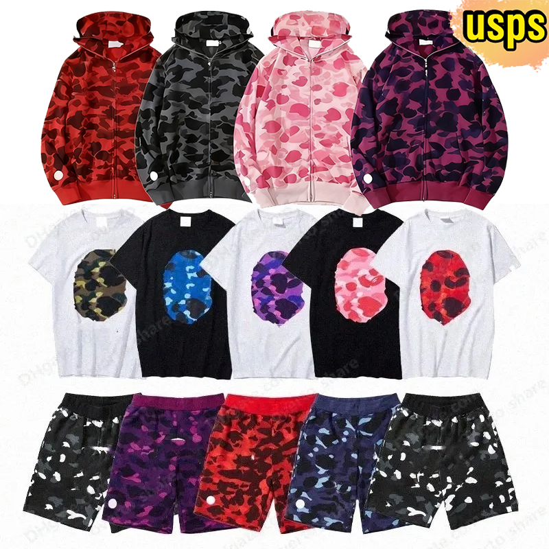 US delivery Fast btapses Mens shorts and t shirt set tshirts Loose casual Fashion Luxurys Print shorts Tee Top Asian M-3XL Sharks hoodies