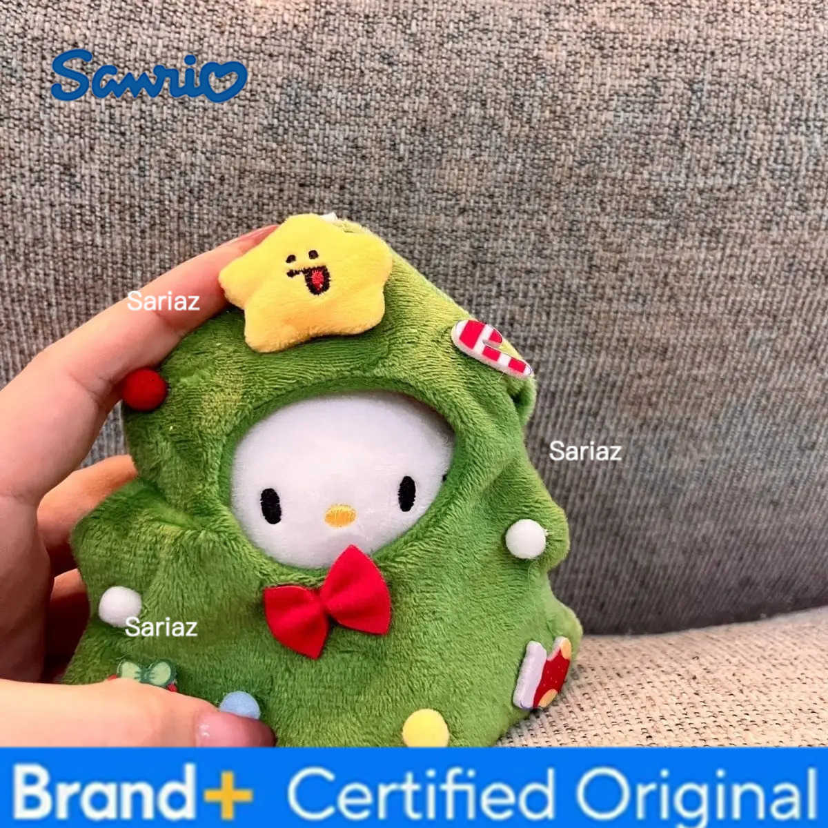 Sanrio Christmas Tree Headset Kt Cat Keychain Backpack Pendent Plush Doll Cute Ornament Anime Cartnoon Figure Kitty Toys Surprise Gifts H251225