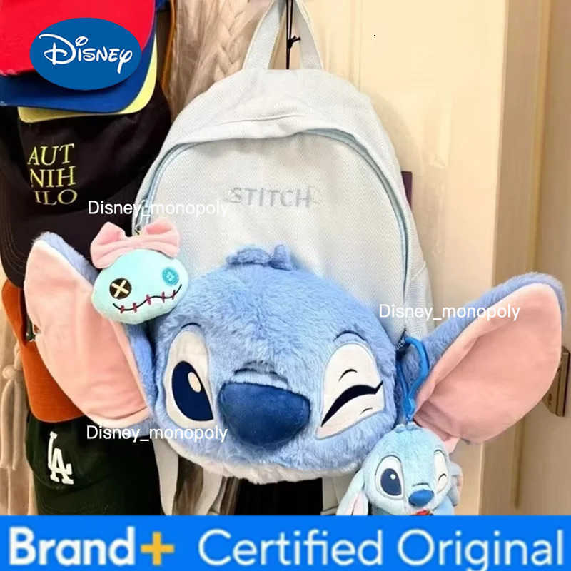Disney 2025 Cartoon Cute Stitch Schoolbag Student Backpack Plush Doll Schoolbag Large Capacity Casual Bag Outward Bag Girl Gifts H251225