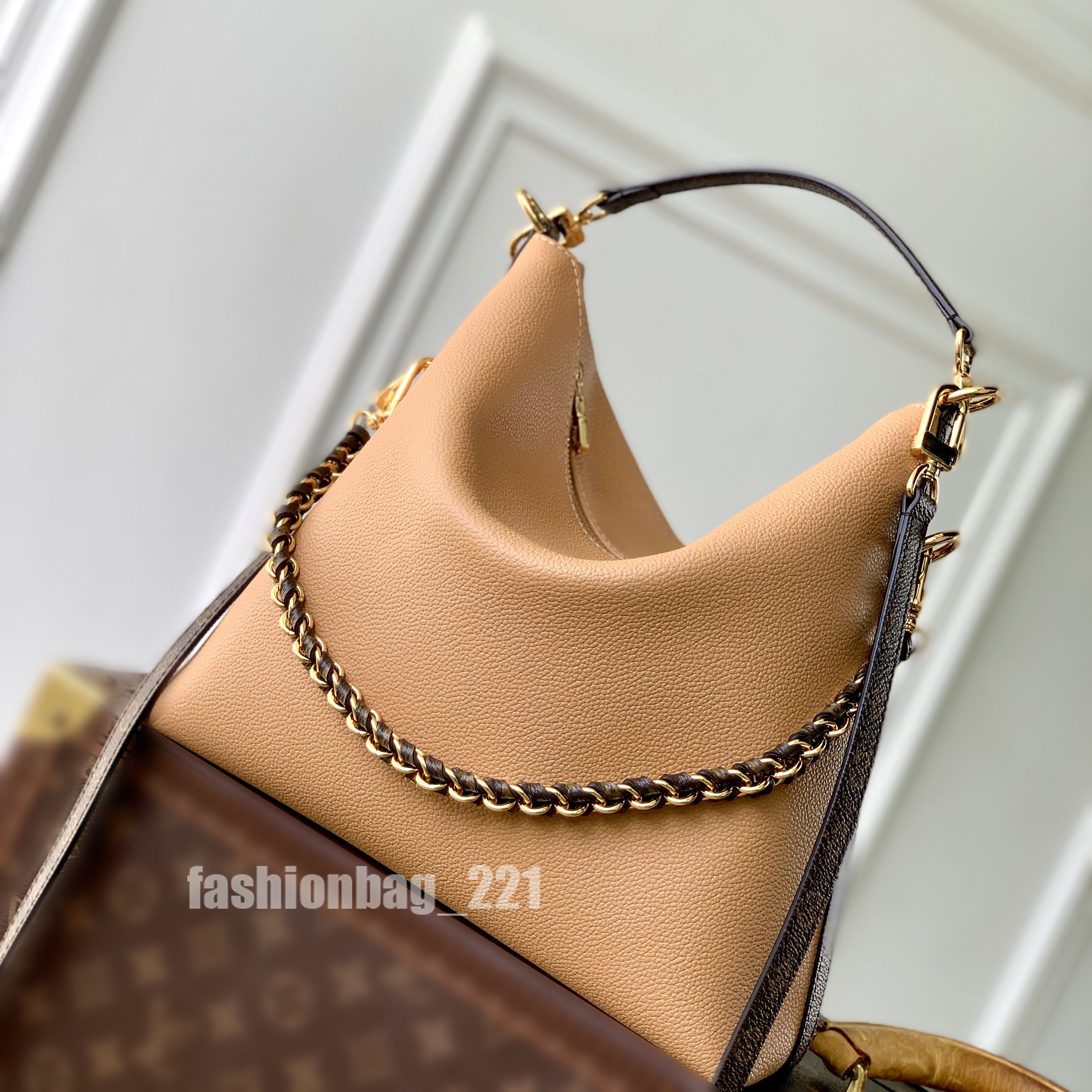 Designer Bag Luxury Monogram Canvas Shoulder Bag Genuine Leather Trim Multipass Handbag Casual Hobo Tote with Woven Chain Strap Fashion Women Underarm Purse