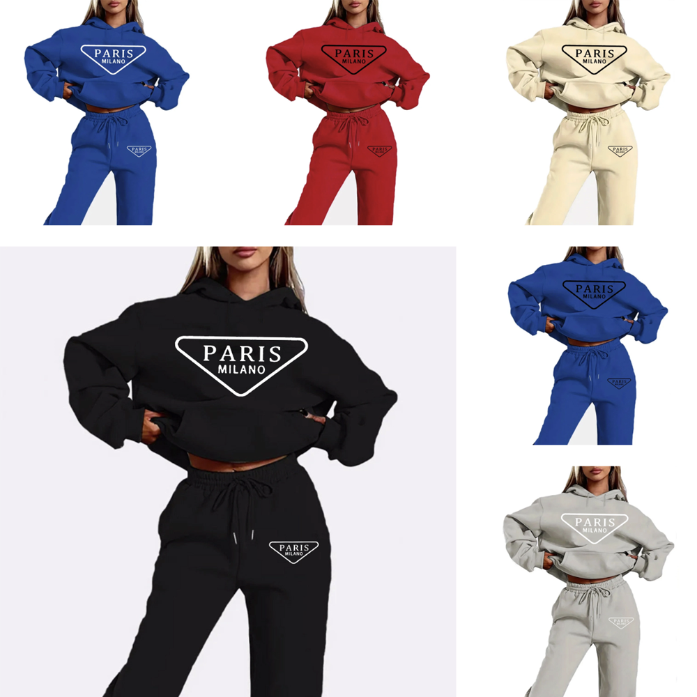 Women's Tracksuits Designer Printed Paris Milano Luxury Brand Street Hip Hop Culture Plush Thick Keep Warm Hoodies And Sports Pants Autumn And Winter