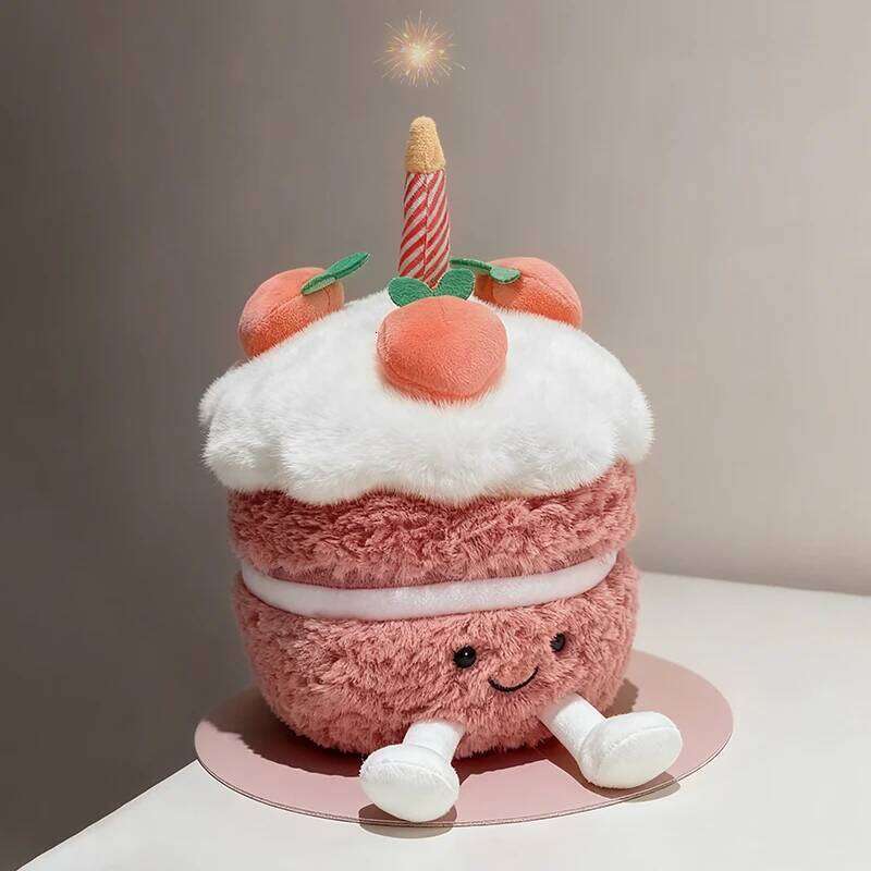 Kawaii Smile Cake Plush Toys Soft Stuffed Dessert Dolls with Candle Cherry Birthday Xmas Gift For Kids Cuddly Home Party Decor X251225