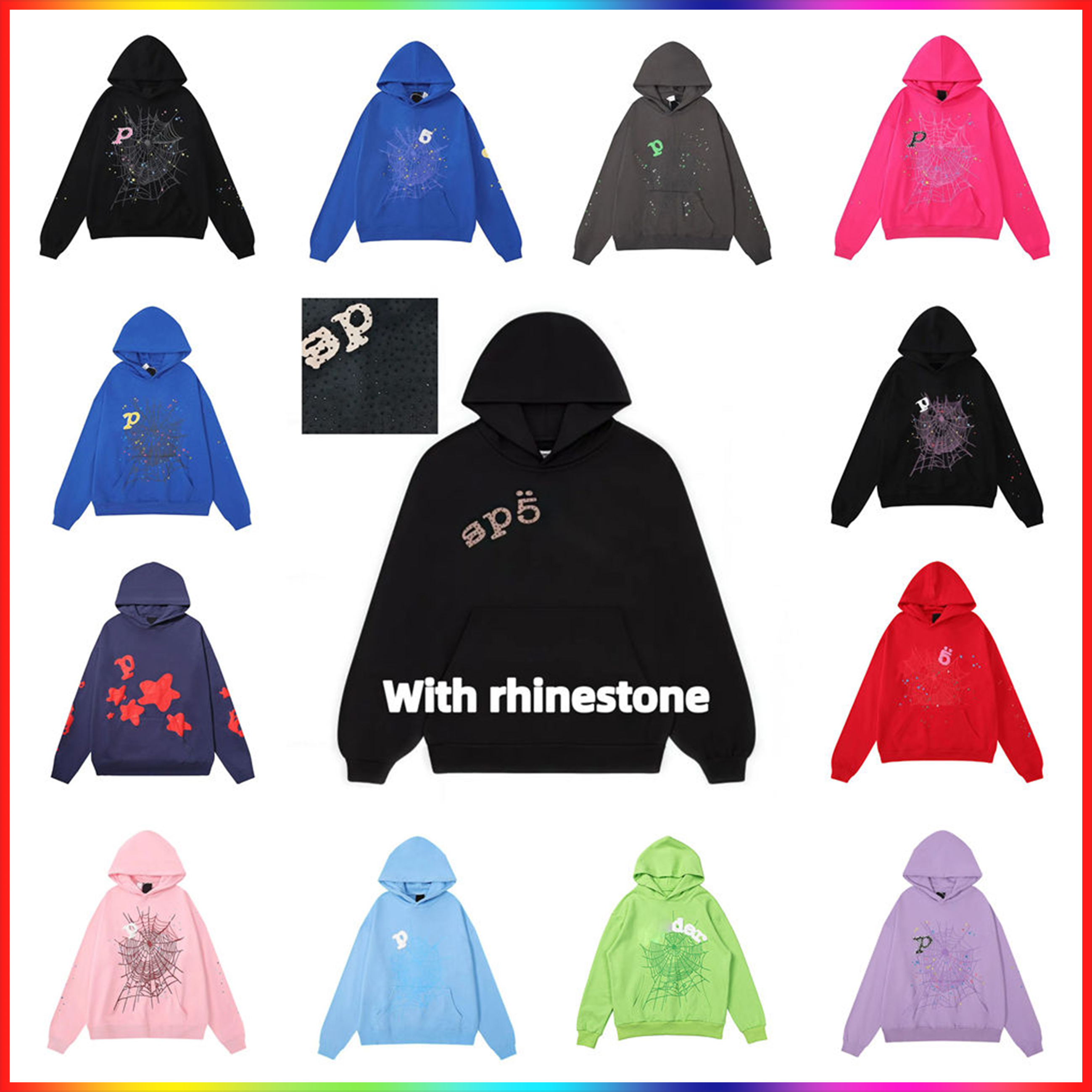 5A Designer Hoodies Men's Plus Size Web Hoodies & Sweatshirts Fashion Men High Quality spider hoddie Clothing High Street Hip Hop Pullover vvs spider hoodie Sweatshirt