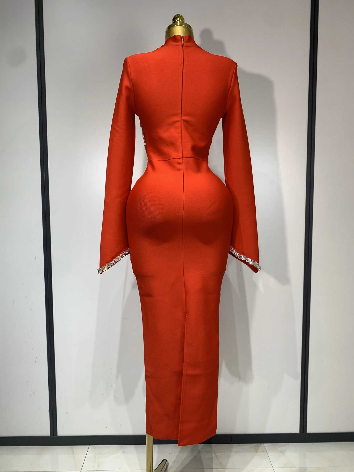 Women Sexy Long Sleeve Diamonds Maxi Long Bodycon Bandage Dress 2025 Celebrity Elegant Evening Party Luxury Birthday Dresses C251225