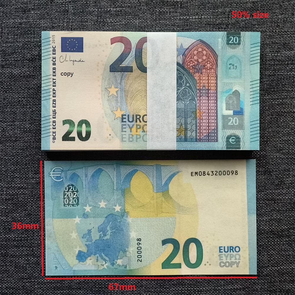 3A Realistic Euro Prop Money Laser printing Double-Sided EUR Premium Quality Paper Fake Money Notes 5 10 20 50 100 200 500 For Film Movie Party Decoration 67*36mm 50% Size