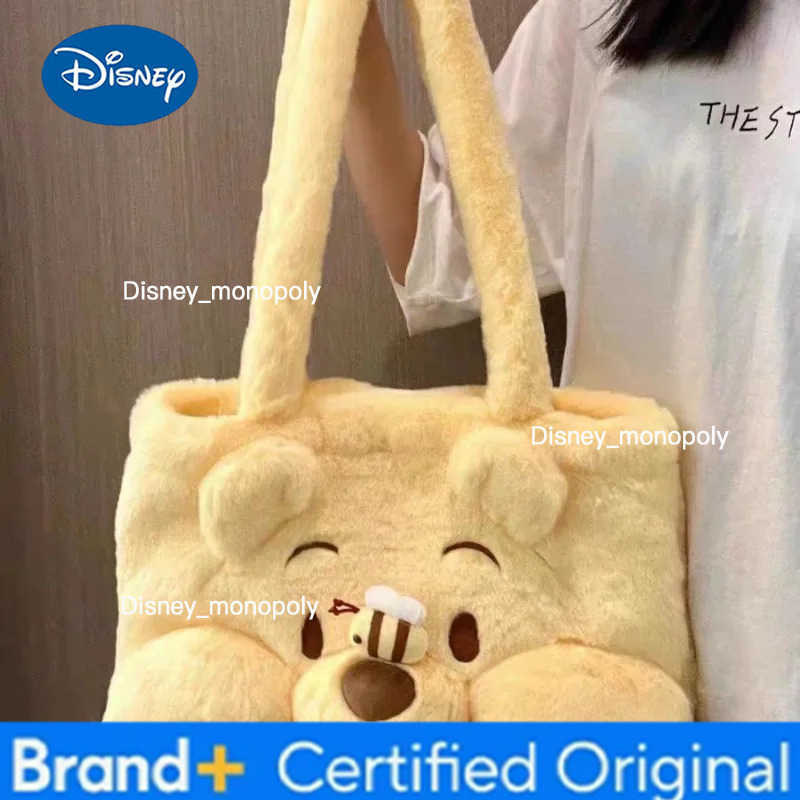 Disney 2025 New Autumn and Winter Large-capacity One-shoulder Tote Bag Winnie Bear Plush Bag Student Commuter Handbag H251225