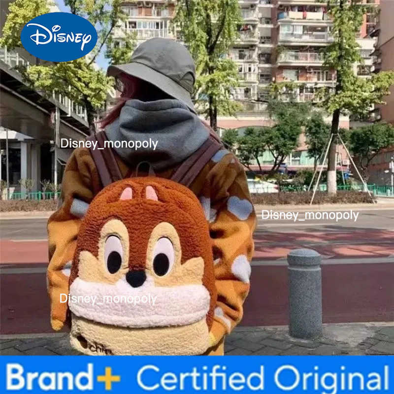 Disney Chip an Dale New Cute Girls Fashion Cartoon Trend Versatile Waterproof Wear-Resistant Large Capacity Plush Backpack H251225