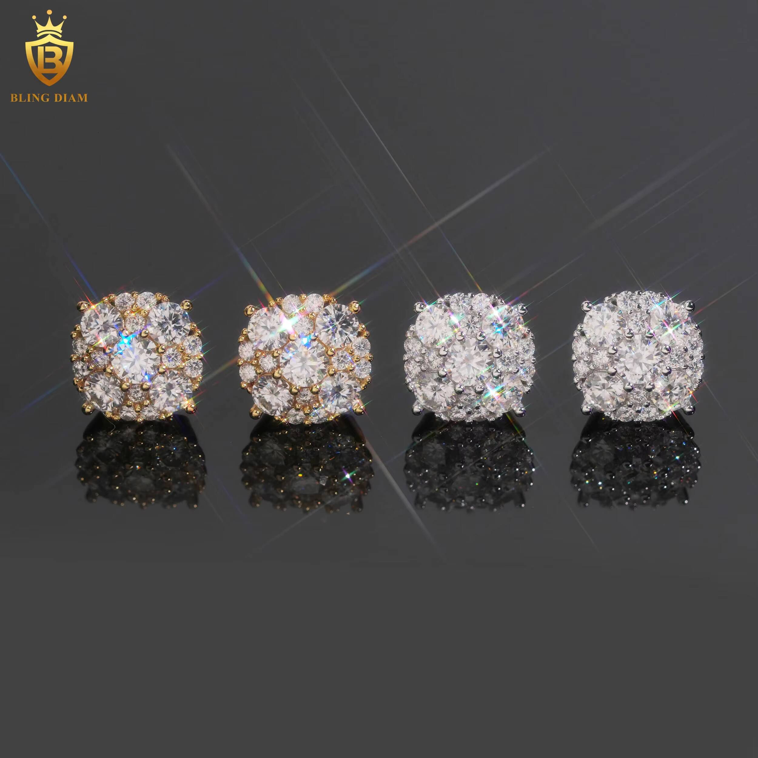 Sparkling Diamond Moissanite Stud Earrings 925 Silver Gold Plated Round Brilliant Cut VVS Moissanite Jewelry Earrings Women Men
