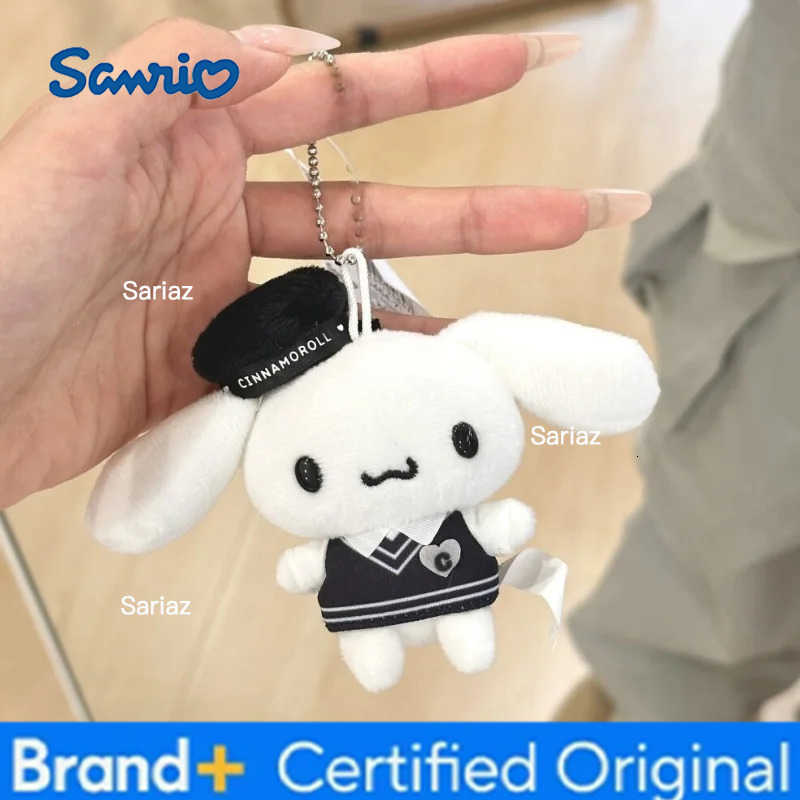 Sanrio Kawaii Sanrios Cinnamoroll Plush Pendant Black White Impression dark series Cartoon Stuffed Keyrings Toys Ornament girl Gifts H251225