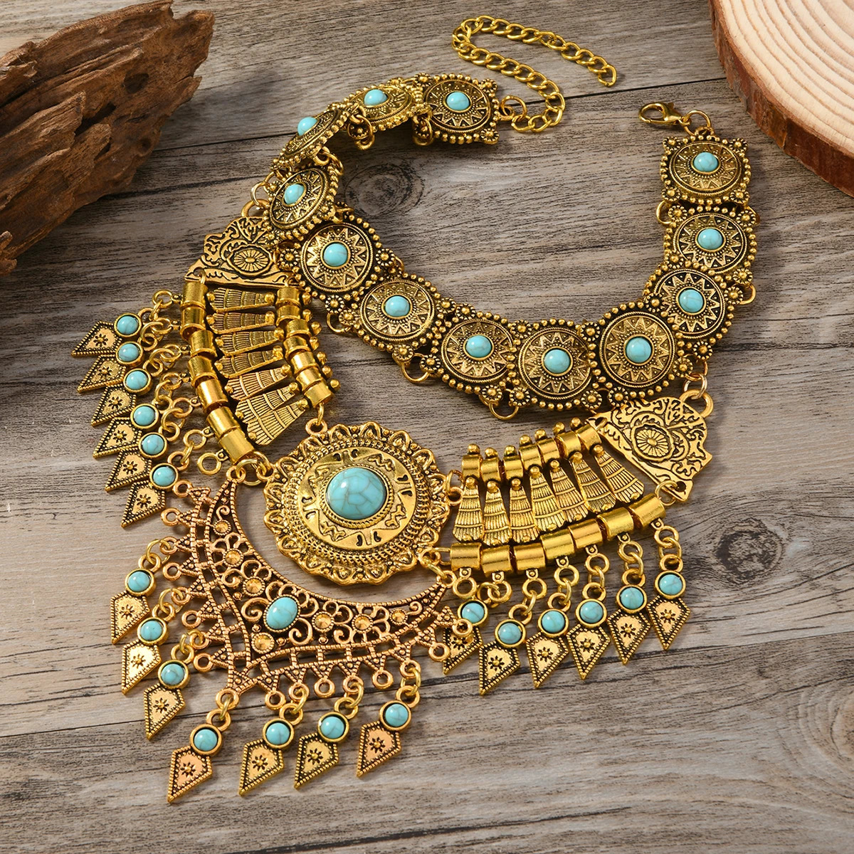 Layered Bohemian Statement Necklace Womens Fashion Retro Teardrop Tassel Collar Jewelry for Casual Matching Party Styling 251223