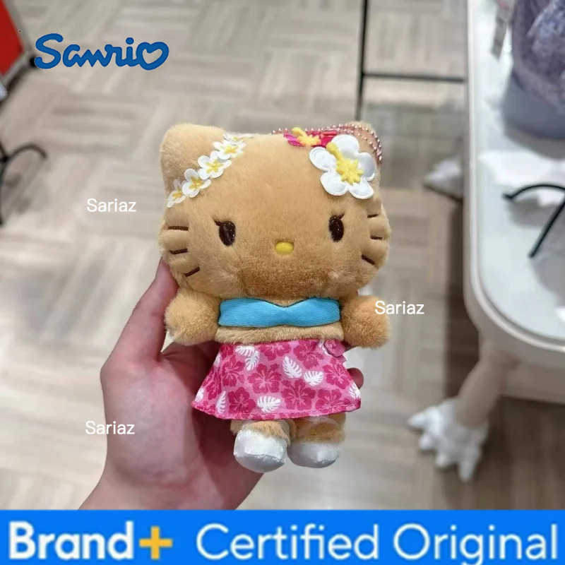 Sanrio NEW Hawaiian sunbathing Kuromi Cinnamoroll Melody Plush Keychain summer tan dark skin Kitty cat Plushine Doll Pendant H251225