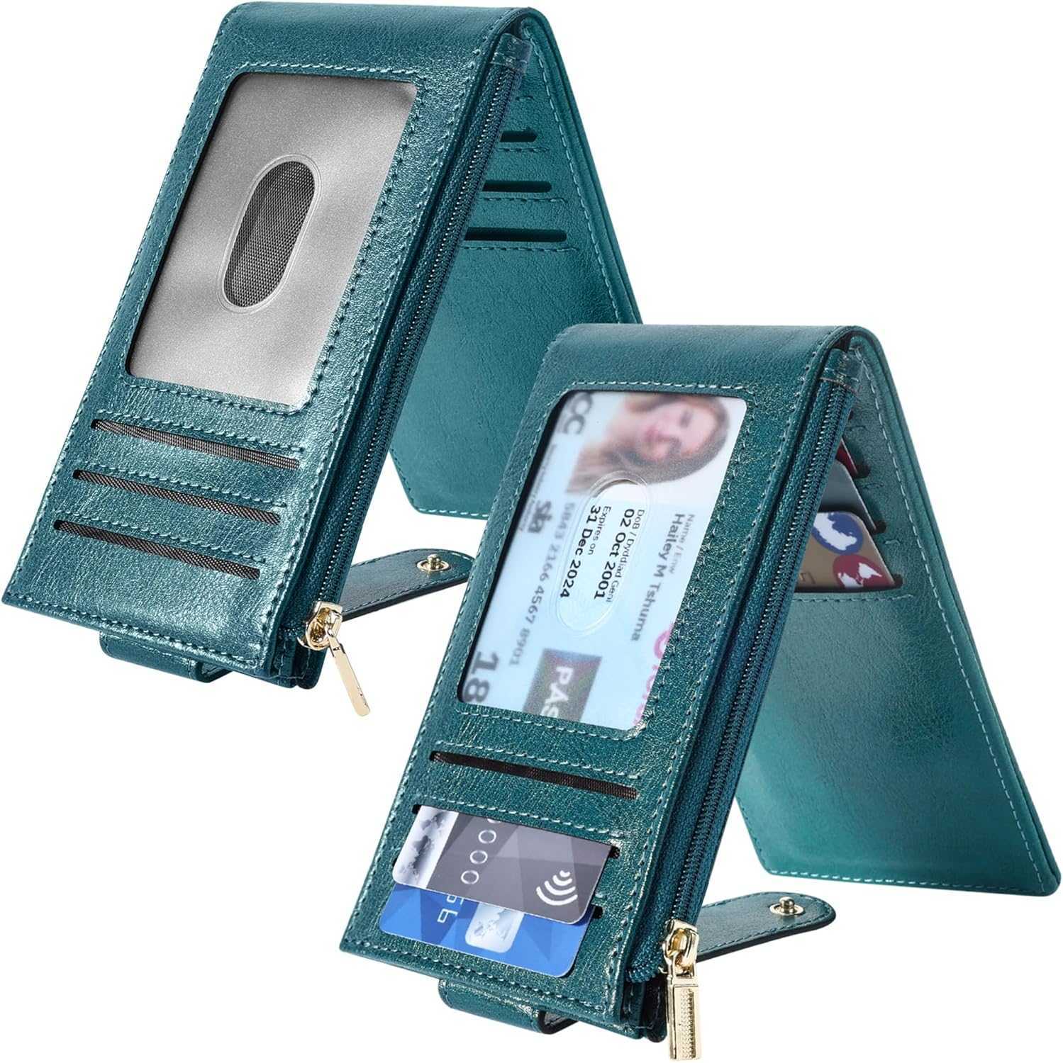 Wallet Slim RFID Blocking Bifold Multi Card Case Wallet with Zipper Pocket Peacock Blue M251225