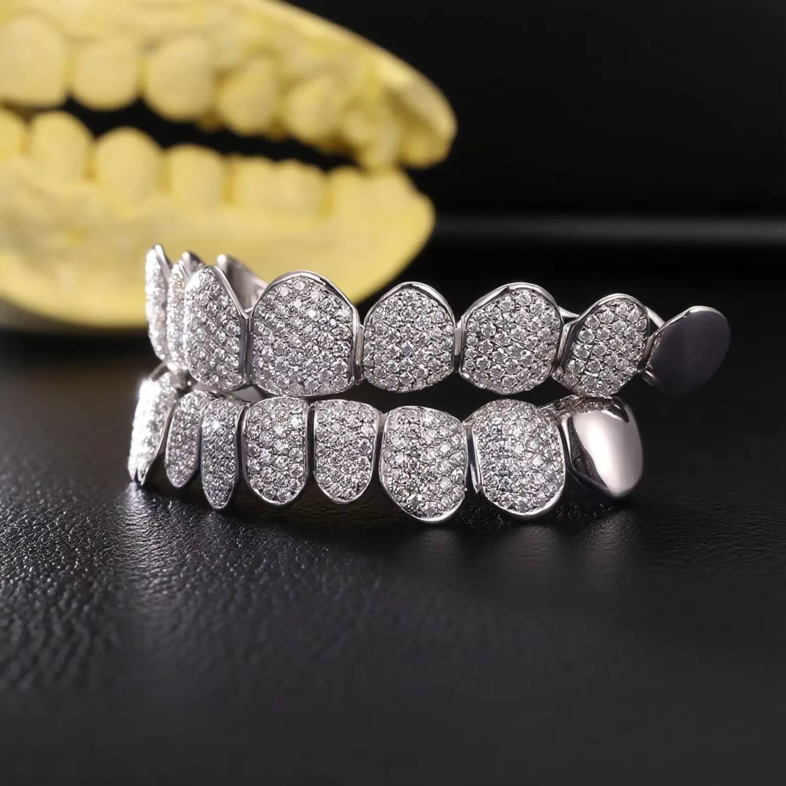 Trendy Mens Womens Fine Grillz Stylish 925 Silver Round Cut Moissanite Diamond Teeth Jewelry Iced Hip Hop Style Perfect Gift