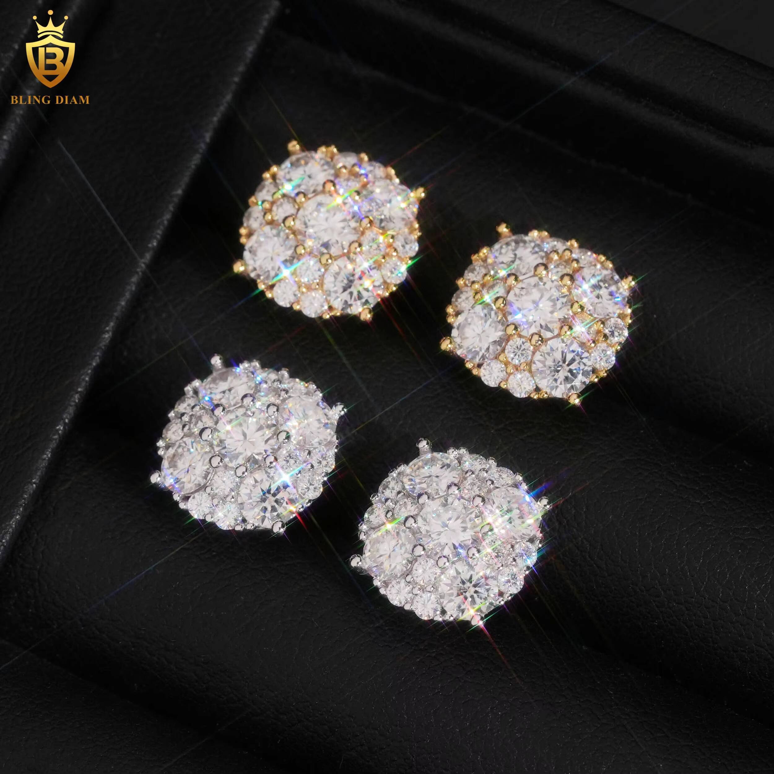 Sparkling Diamond Moissanite Stud Earrings 925 Silver Gold Plated Round Brilliant Cut VVS Moissanite Jewelry Earrings Women Men