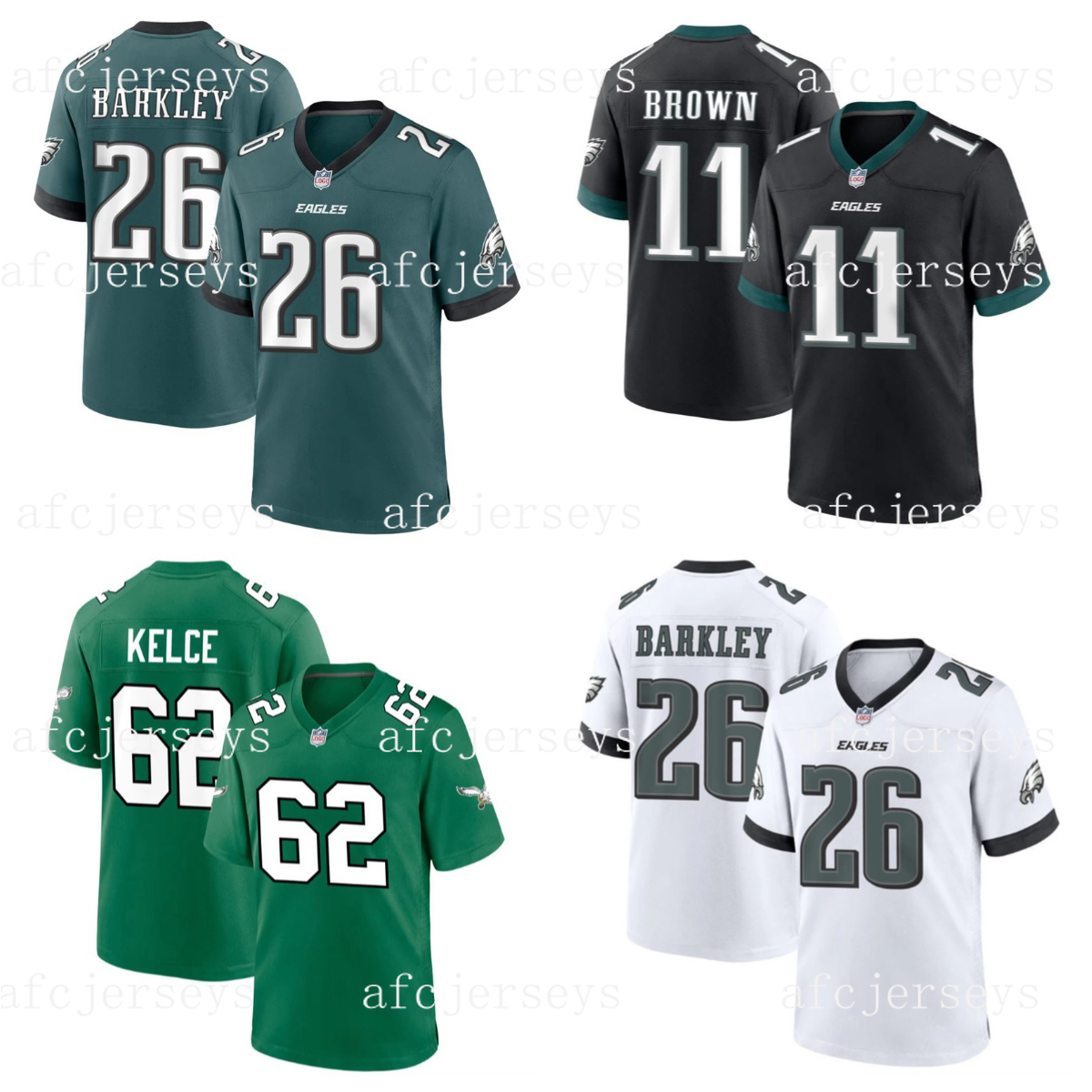 Custom Football Jerseys For S-7XL 26 Saquon Barkley 1 Jalen Hurts 11 A.J. Brown 62 Jason Kelce Jerseys