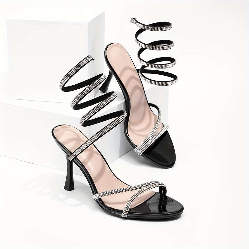 For Parties Ladies Summer Sandals With Thin High Heels Ankle Straps Sequins A Shiny Finish Perfect For Elegant Dresses And Parties MOJIDASHU