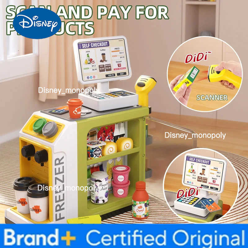Disney 46PCS Small Simulation Supermarket Vending Cabinet Cash Register Toys Childrens Play House Toy Set Baby Educational Toys Gift H251225