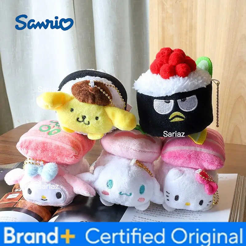 Sanrio Adorable Sushi Cinnamoroll Plush Keychain Toy Hellokitty Bag Decorative Hanging Doll Soft Cuddly Stuffed Animal Toy H251225