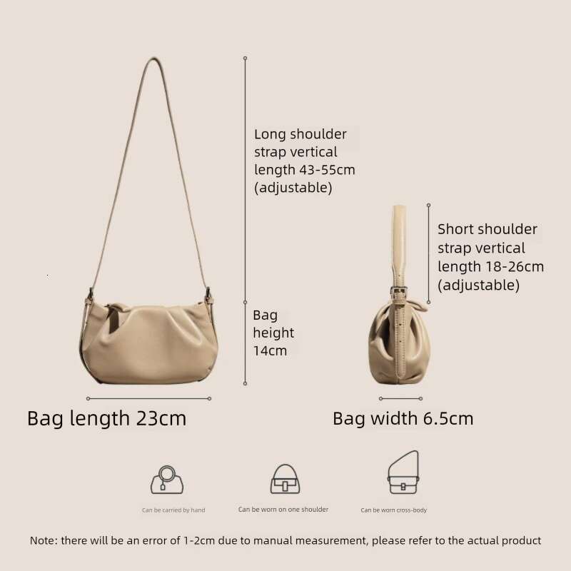 Luxury shoulder bag handbag Hobo Korean style solid color multifunctional soft cowhide pleated dumpling fashion women's crossbody bag evening bag