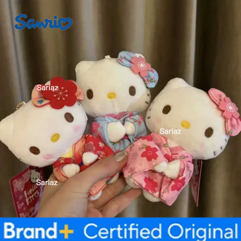 Sanrio New Cute Kitty Plush Keychain Kitten Kimono Cherry Blossom Series Plush Toy Backpack Pendant Car Decoration Doll Christmas Gift H251225