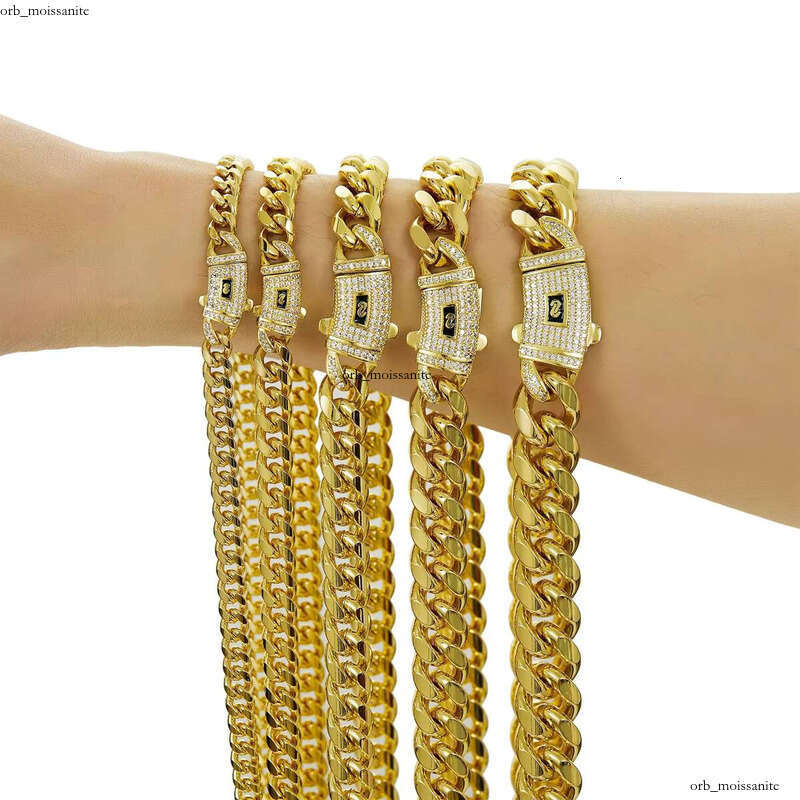 Thermal Design Sterling Silver 14k Gold Plated VVS Moissanite Monaco 6/8/10/12/14/16mm Miami Cuban Men's and Women's Chain