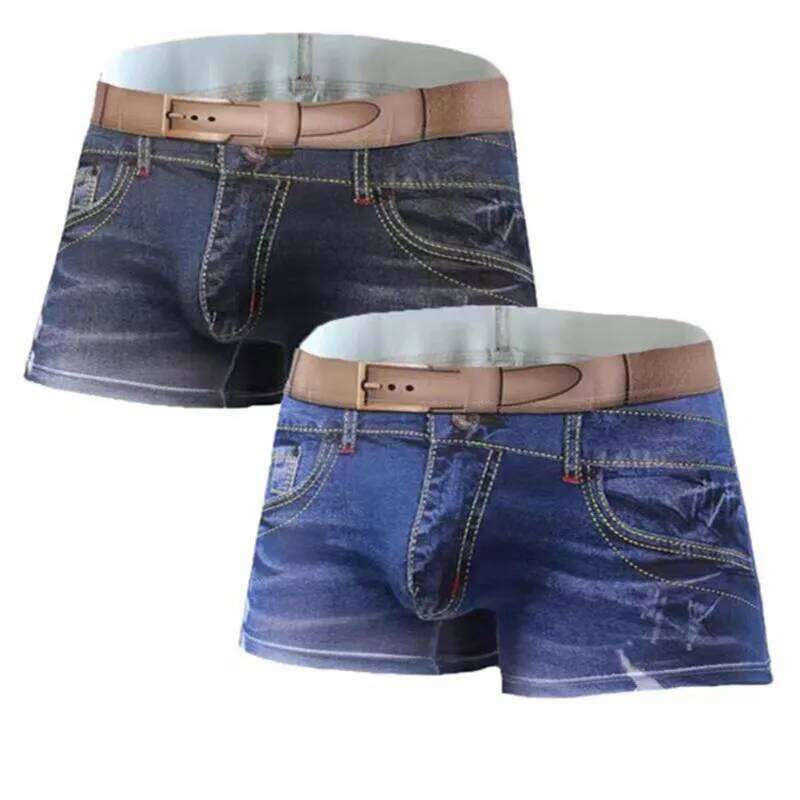 1PCS Men's underwear denim print U-shaped design, breathable boxer, men's comfort cotton X251225