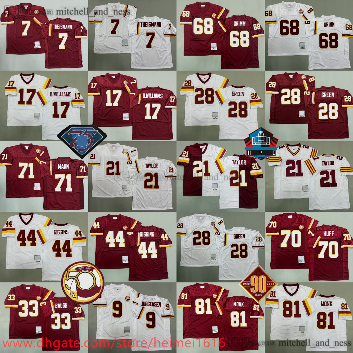 2006 Throwback Football 21 Sean Taylor Jersey Classic Retro 81 Art Monk 44 John Riggins 7 Joe Theismann 17 Doug Williams 28 Darrell Green Russ Grimm Sam Huff Sammy Baugh