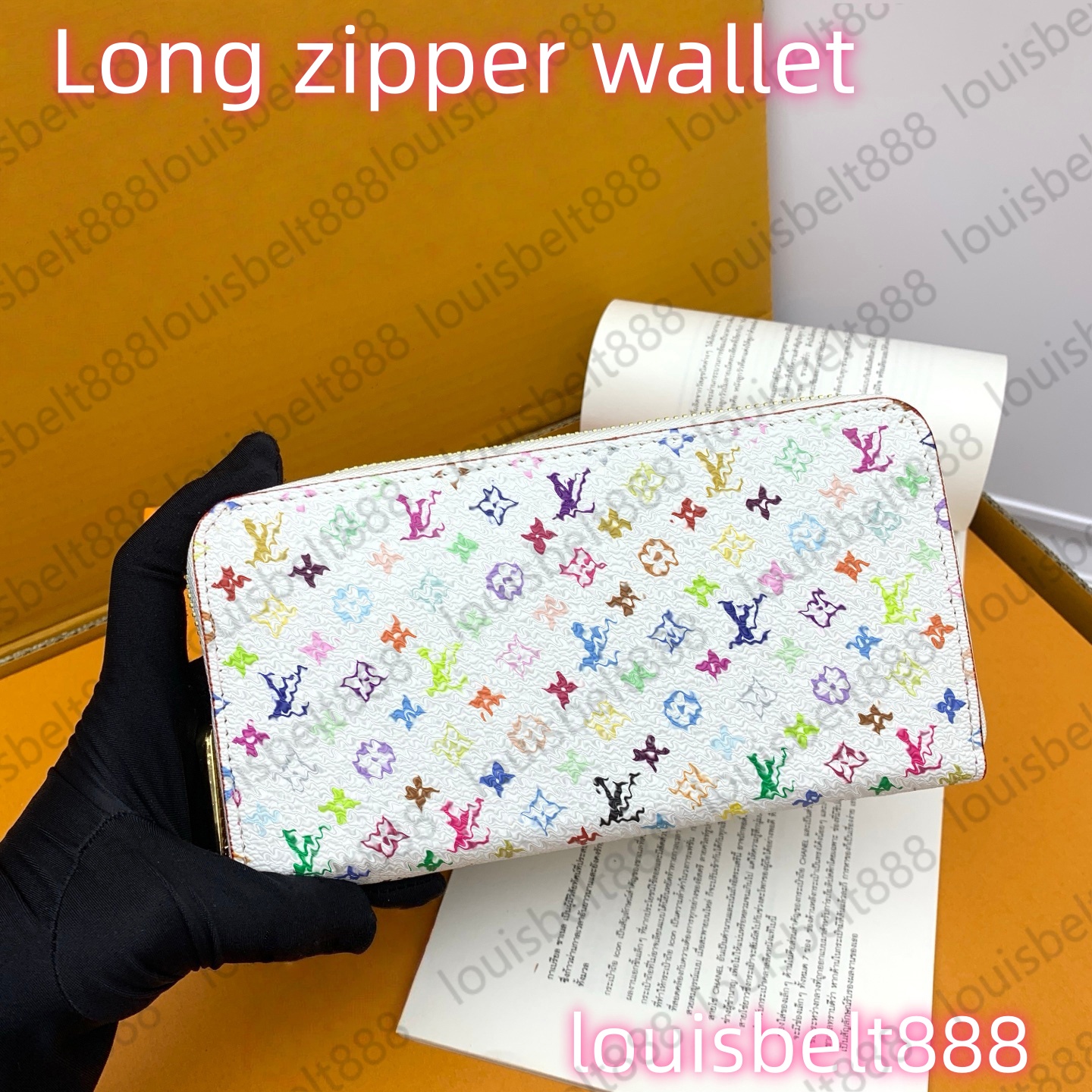 Luxury Long zipper Monogram wallet women Men Fashion leather single zipper designer classic cartoon wallets classical coin purse card holder purses 88888