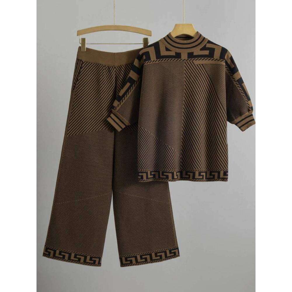 Designer Clothes Spring Autumn New Loose Fashion Temperament Pullover Tops Wide Leg Pants Female Knitwear Casual Two Piece Sets Hot Selling