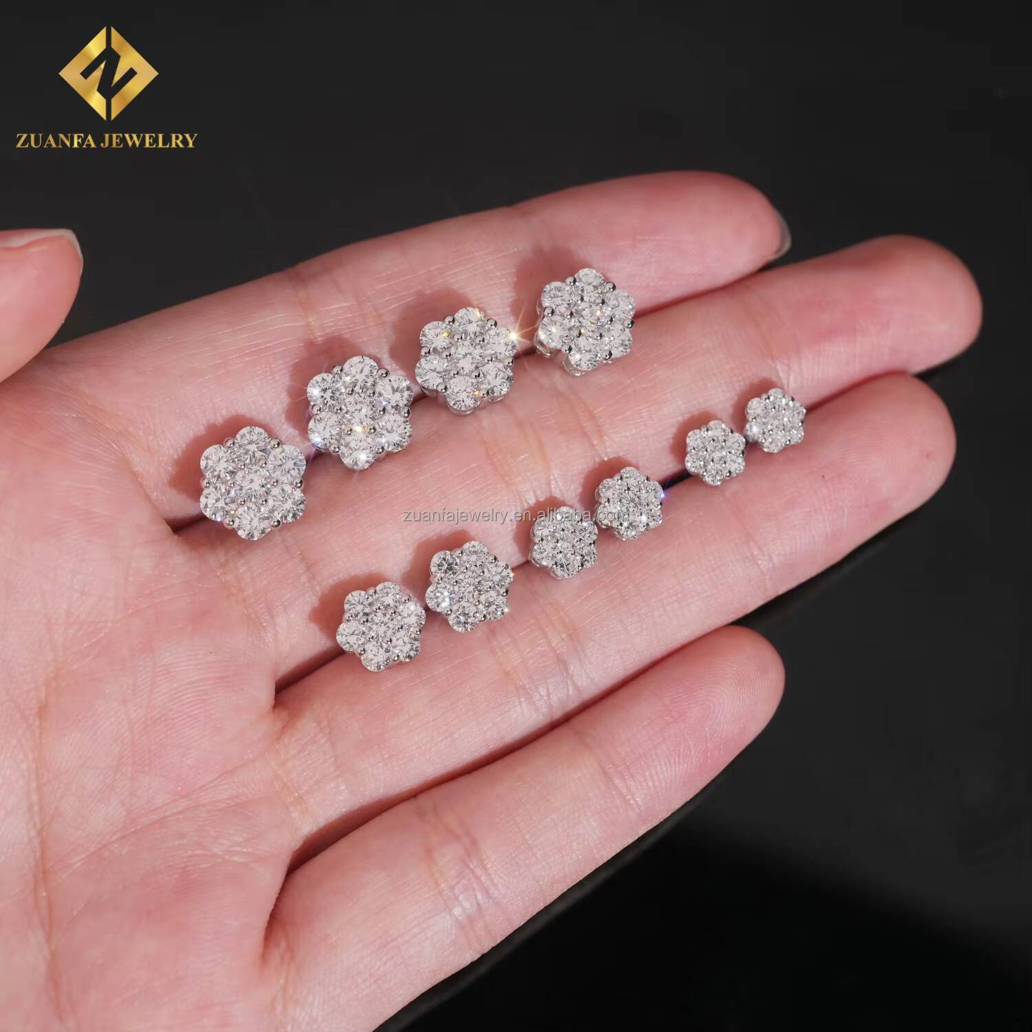 Certificate Full Size Iced Out 925 Sterling Silver Lab Grown Diamond HPHT Honey Comb Setting Luxury Stud Earrings Screw Back