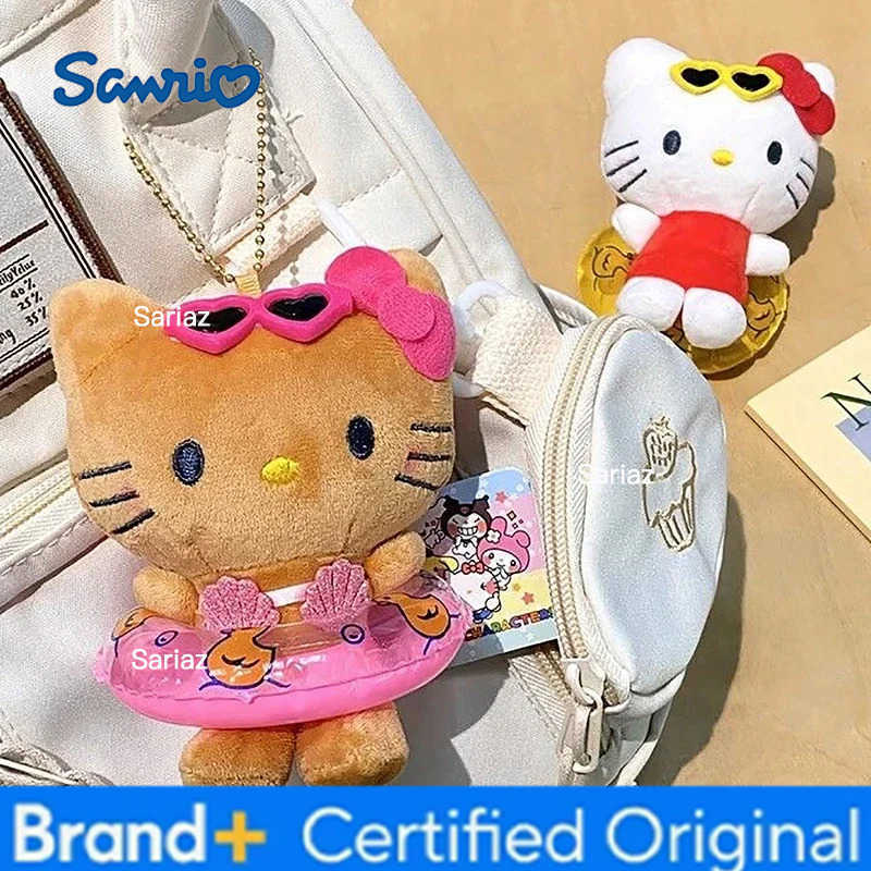 Sanrio Sweet Hello Kitty Black Skin Hawaii Vacation Keychain Cartoon Kitty Cat Swimming Ring Couple Pendants Cute Downy Soft Dolls Gift H251225