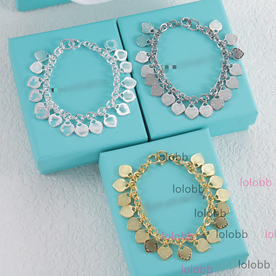 tiffamy and co tiffanyx tiffanies T Family HeartShaped Charm Bracelet European and American Jewelry Thick Chain Personalized Vintage Design Heart Pendant Bra BNJ9