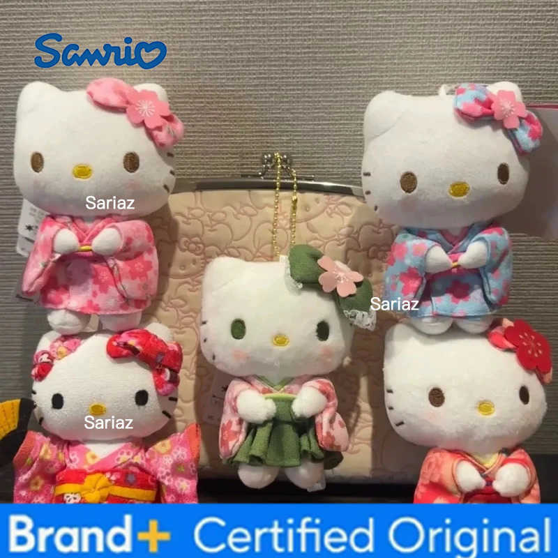 Sanrio New Japanese Kimono Cherry Blossom Hello Kitty Plush Doll Toy Bag Charm Decorative Accessories Keychain Girls Surprise Gift H251225