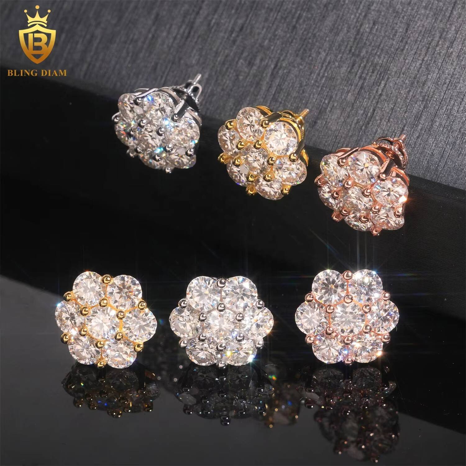 Wholesale Price Luxury VVS Moissanite 925 Sterling Silver Big Bling Stud Earrings