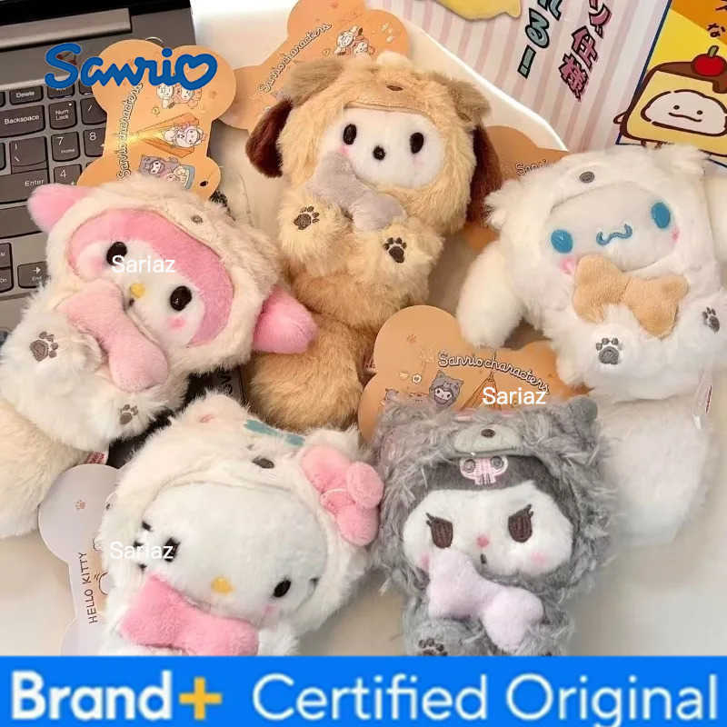 Sanrio Cute Kuromi Melody Fluffy Plush Toys Keychain kawaii Plush Pendant Long Tail Cinnamoroll Kitty Small bag Accessories toy H251225