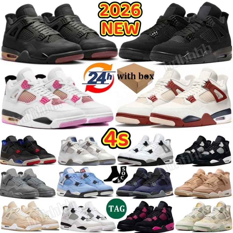 With box Designer shoes 4 basketball shoes for men women 4s shoes 2026 Black Cat Bred Comic White Thunder Fire Red Cement University Blue outdoor trainer sneakers