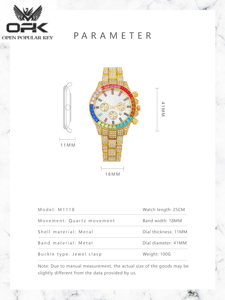 New popular three eyed fashion watch rainbow gradient rhinestone inlaid decoration calendar women's luxury watch trendy chic elegant luxurious wa
