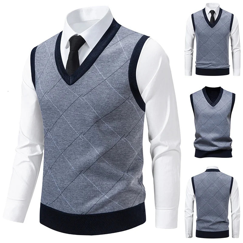 Mens Knitted Warm Sweater in Autumn and Winter Vneck Vest Diamond Grid Twisted Flower Casual Fashion Versatile Top 251225