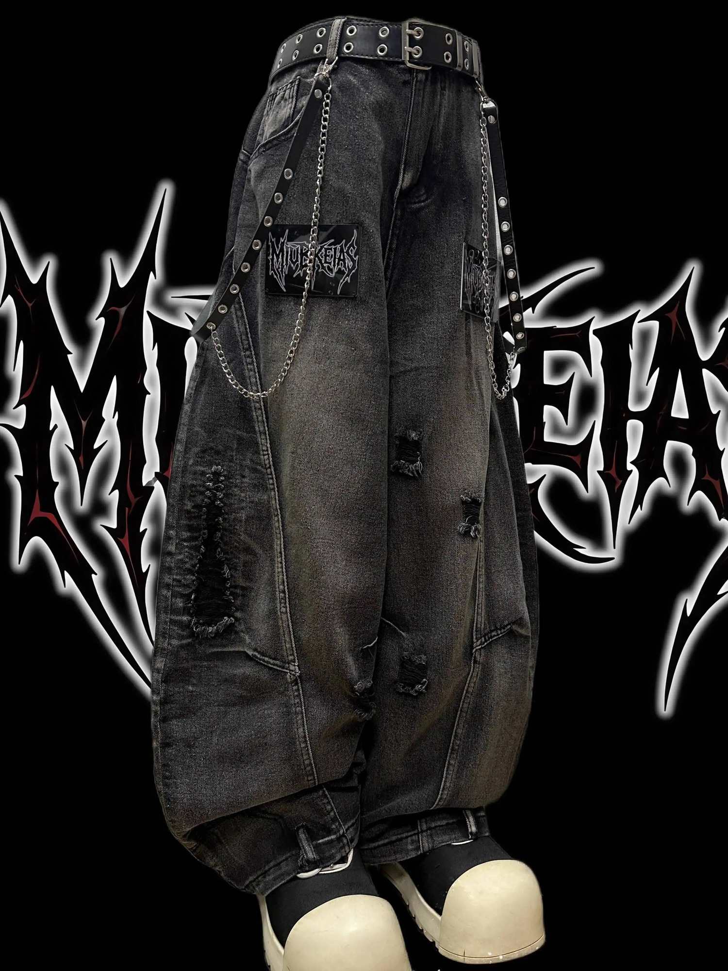 Punk Gothic Jeans Unisex Autumn Winter Street Denim Pants Letter Distressed Loose Wide Leg Y2K 251225