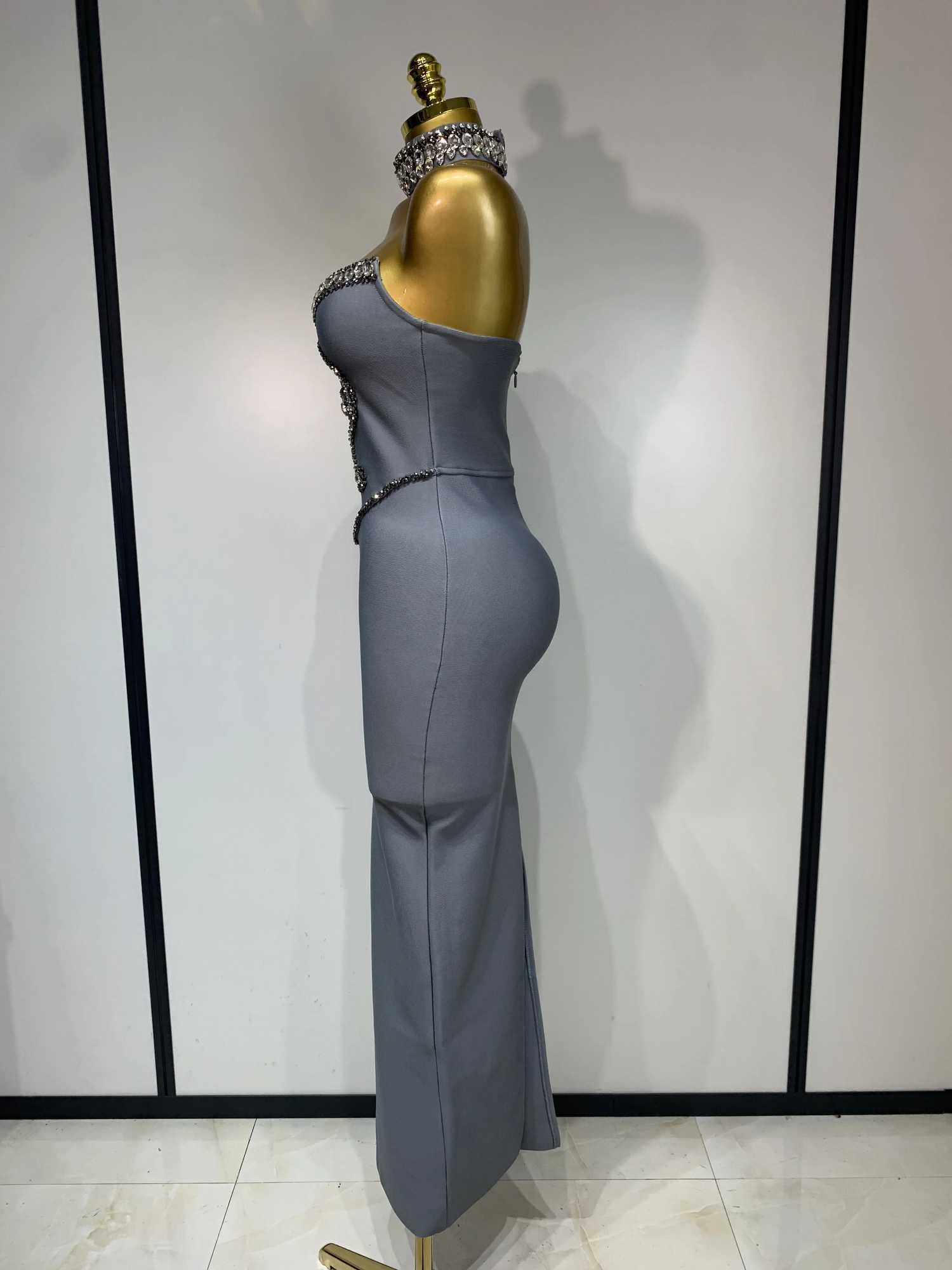 Strapless Beading WiTH NeCKlace Bandage Dress Celebrity Elegant Evening Party Fancy Club BirTHday Dresses C251225