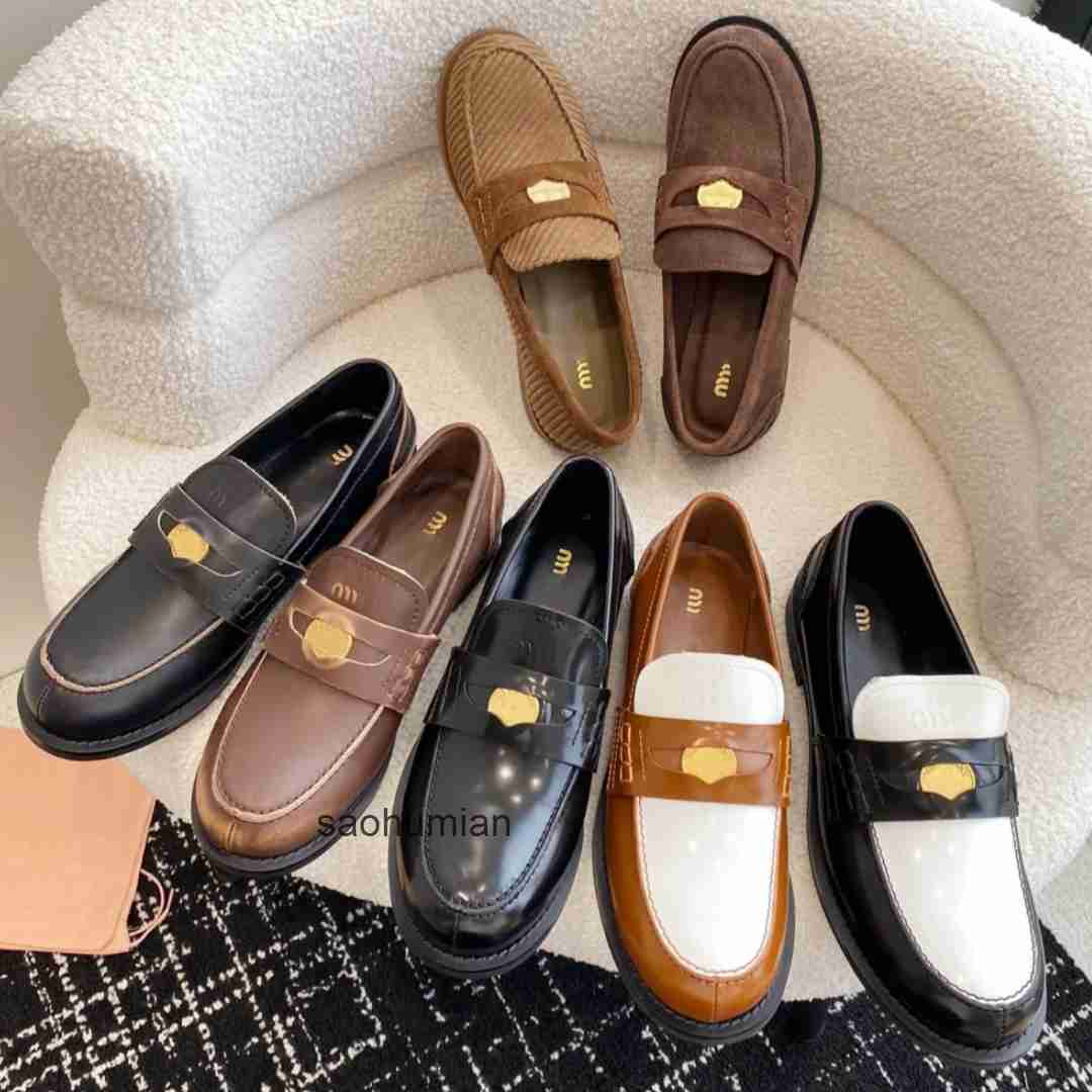 Lady Designer platform Shoe Women leather Loafers Sneaker Black Brown wed Dress blazer Shoe Luxury Business Casual Shoe Fashion w muimuu miumiue miumiu miu miu L4EC