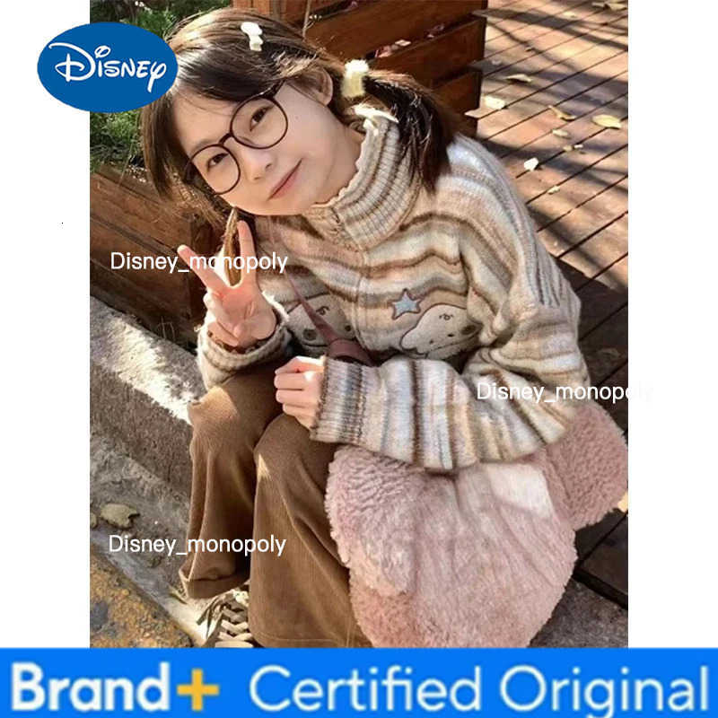 Disney Y2K Striped Knitted Cardigan Women Vintage Oversized Sweater Outerwear Japanese Kawaii Embroidery Knitwear Winter Jumpers H251225