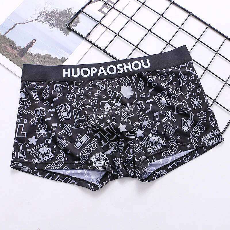 1/3/4PCS Sexy Men Boxers Underwear Satin Silky Underpants Funny Printed Short Low Rise Soft Casual Skin Friendly Panties X251225