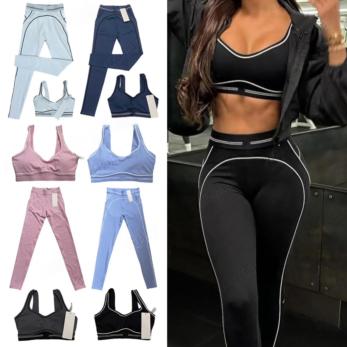 Yoga Set Sports Heart Throb Bra+Leggings High End White Striped Low Back Dance Yoga Outfits Summer Alonessitys Women clothes set