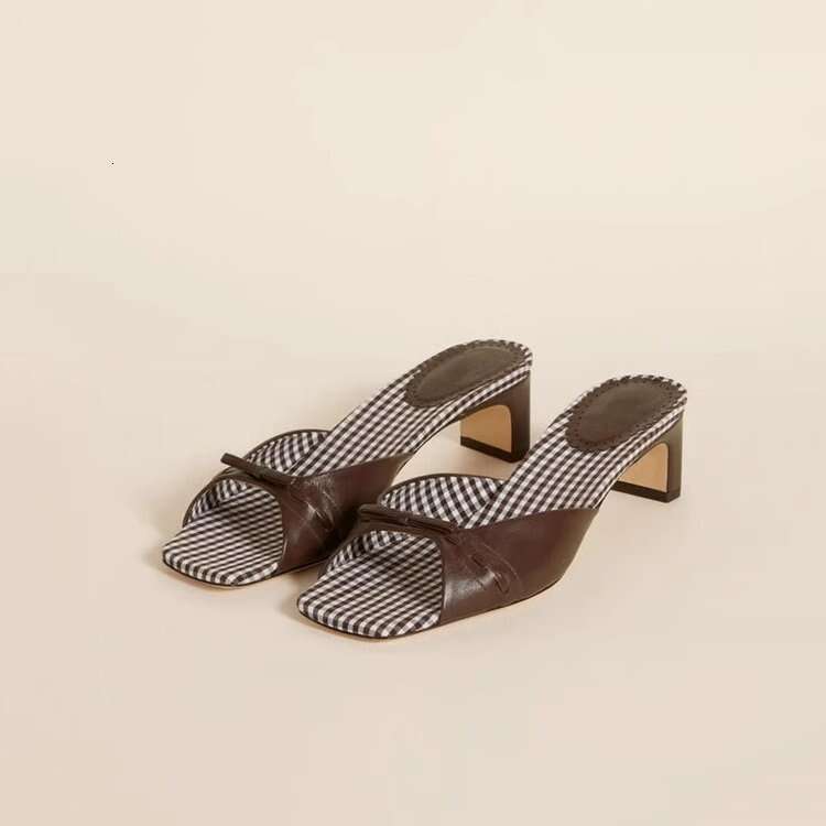 35-41 Plus Size Red Chunky Kitten Mules Bowknot Sandals Square Toe High Heel Designer Shoe Slippers for Women