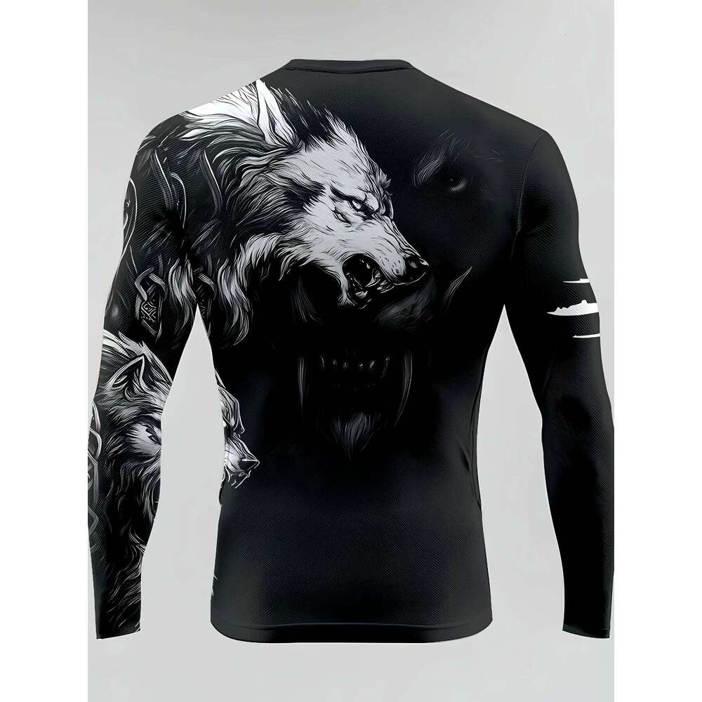 Men's 3D Wolf Animal Print Graphic Long Sleeve Autumn Bottom Shirt T-Shirt Sports Top Street Fashion Party Clothing