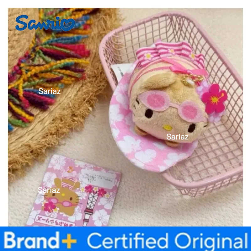 Sanrio NEW Hawaiian Surfboard Swimming Series Hello Kitty Plush Doll Keychain Black skin Cartoon Toy Pendant Cute Birthday Gift H251225
