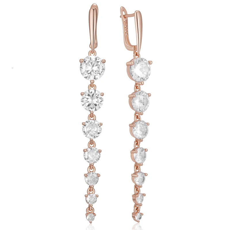 Kinel Sparkling White Natural Zircon Long Dangle Earrings For Women Fashion 585 Rose Gold Color Party Accessories Daily Jewelry 251223