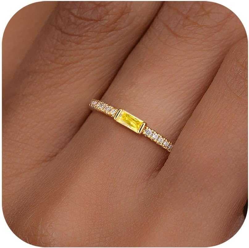ne Gold Rings for Women Non Tarnish 14K Gold Plated Eternity Stackable Rings Dainty CZ Gemstone Engagement Rings Wedding Band Jewelry Gifts Size 4-10 